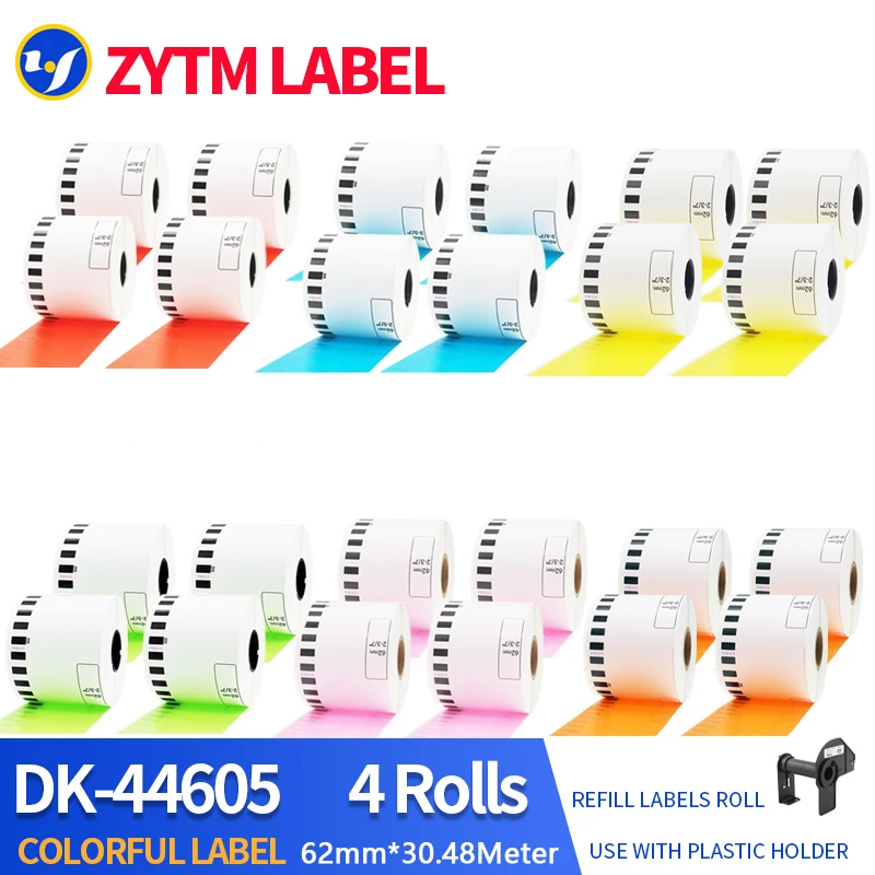 4 Rolls Yellow Brother Generic DK-44605 Label Continuous Compatible for QL-570/580/700/710/720NW Thermal Printer DK-4605 DK44605