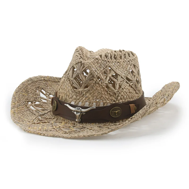 sombreros sombrero hombre gorras para mujer pamelas y tocados para Sombreros de estilo vaquero occidental para hombre y mujer, gorros de rafia de marca de lujo hechos a mano, banda con cinturón de vaca, Panamá, Jazz