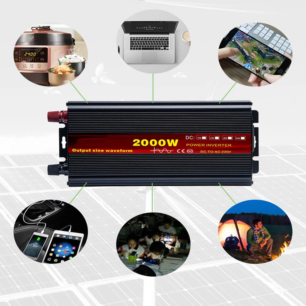 DC 12V 24V To AC 220V Inverters Converters Pure Sine Wave 5000W 4000W 3000W Car Multi-function Socket Converter Display Power