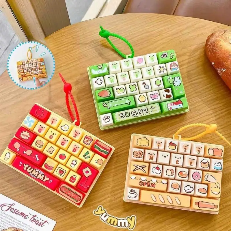 Decompression Food Themed Keyboard Keychain 26 Keys Mini Fidget Toy Portable Stress Relief Gift for Friends