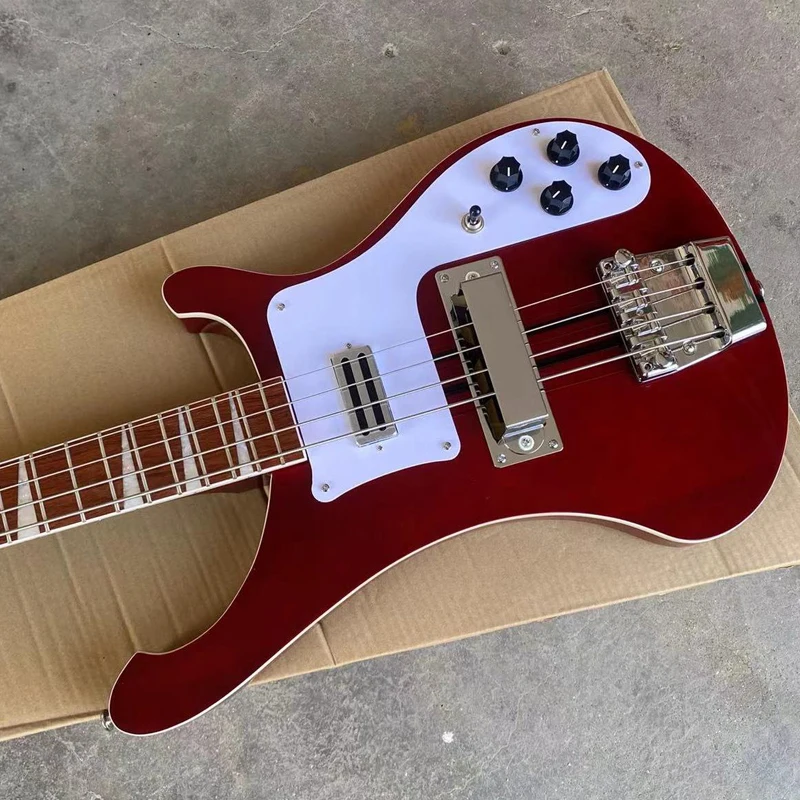 Burgundy Red Neck Thru Body Electric Bass Guitar, Upgrade Adjustable Bridge Available, White Binding 4003 4 String Bass Guitarra