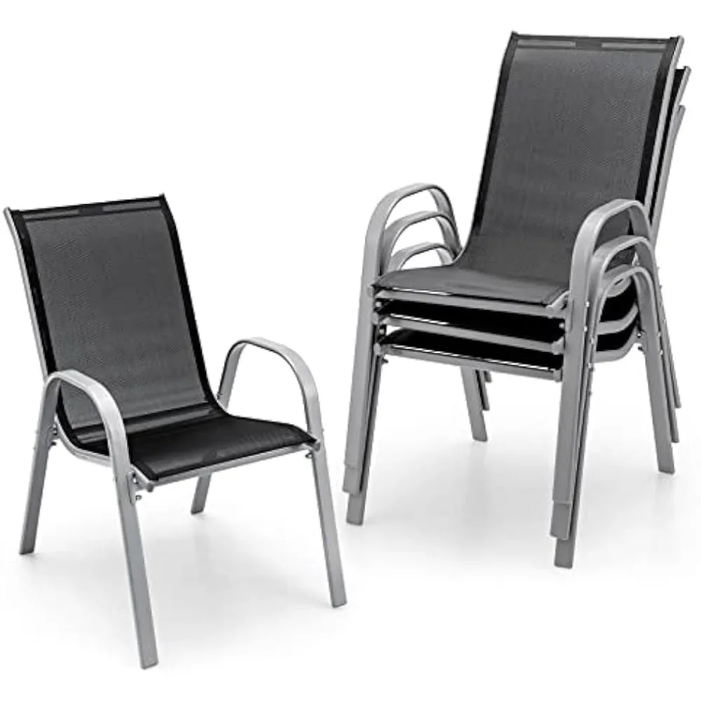 

Set of 4 Patio Chairs, Stackable Outdoor Dining Chairs, 330 LBS Capacity, All Weather Resistant, Heavy Duty Rustproof