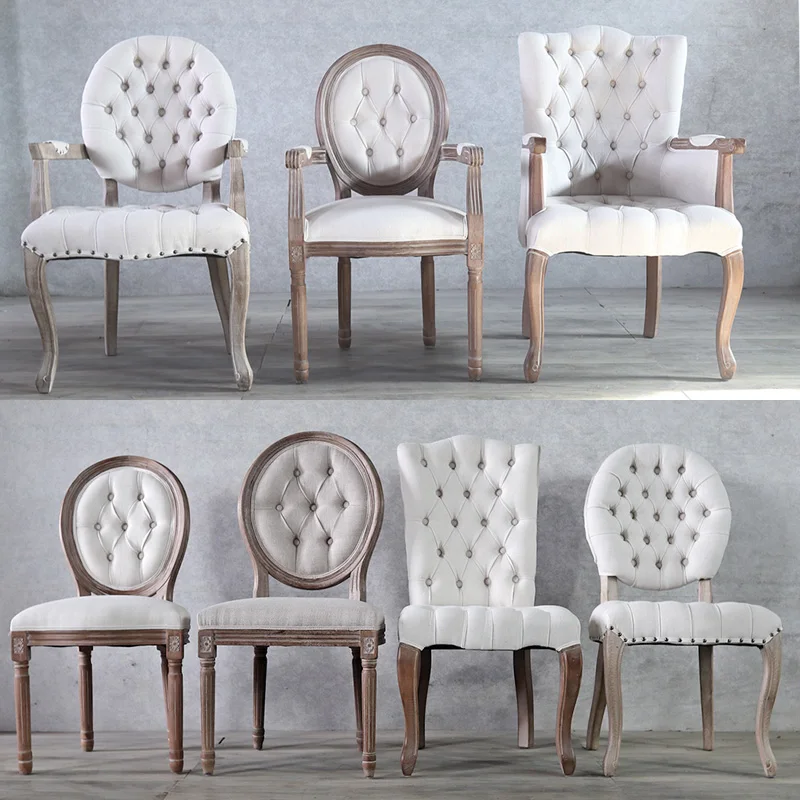 French American European solid wood retro dining chair, classical fabric soft bag, beauty salon club, manicure chair