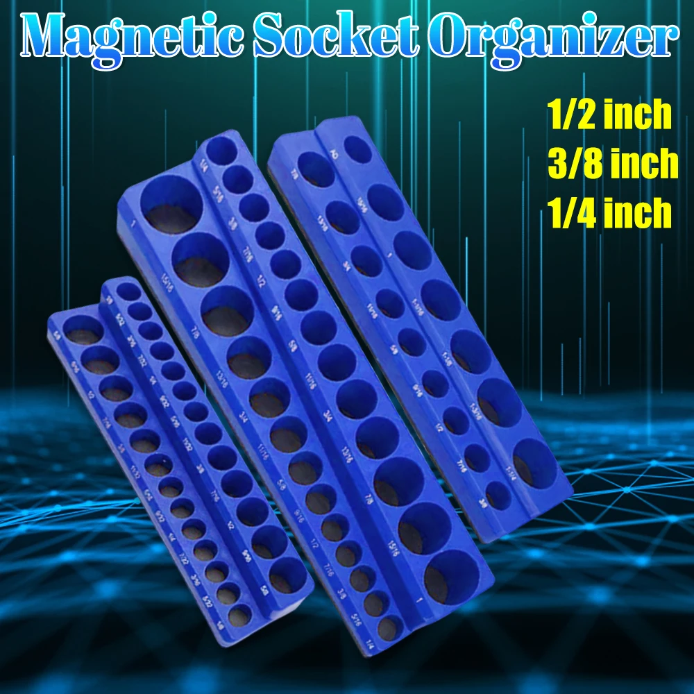 

Магнитный органайзер для розеток с цветовой кодировкой, метрические лотки SAE 1/2 3/8 1/4, вмещает 141 розеток, основание без царапин, профессиональные инструменты