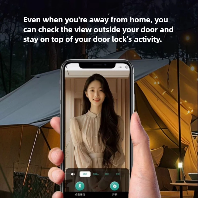 قفل باب ذكي للمنزل الجديد NFC ثلاثي الأبعاد للتعرف على الوجه، رمز رقمي وبصمة مفاتيح مع كاميرا تدعم وظيفة مكالمات الفيديو