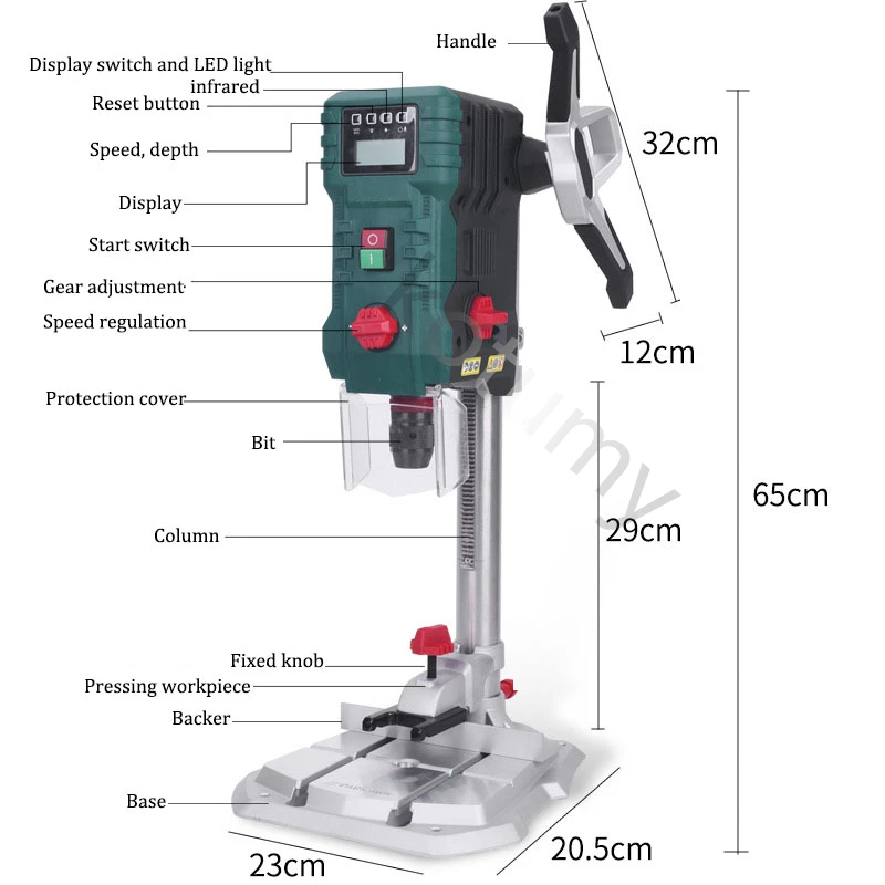 Electric Bench Drilling Machine Adjustable Speed Drill Press DIY Woodworking Bench Drill Tools