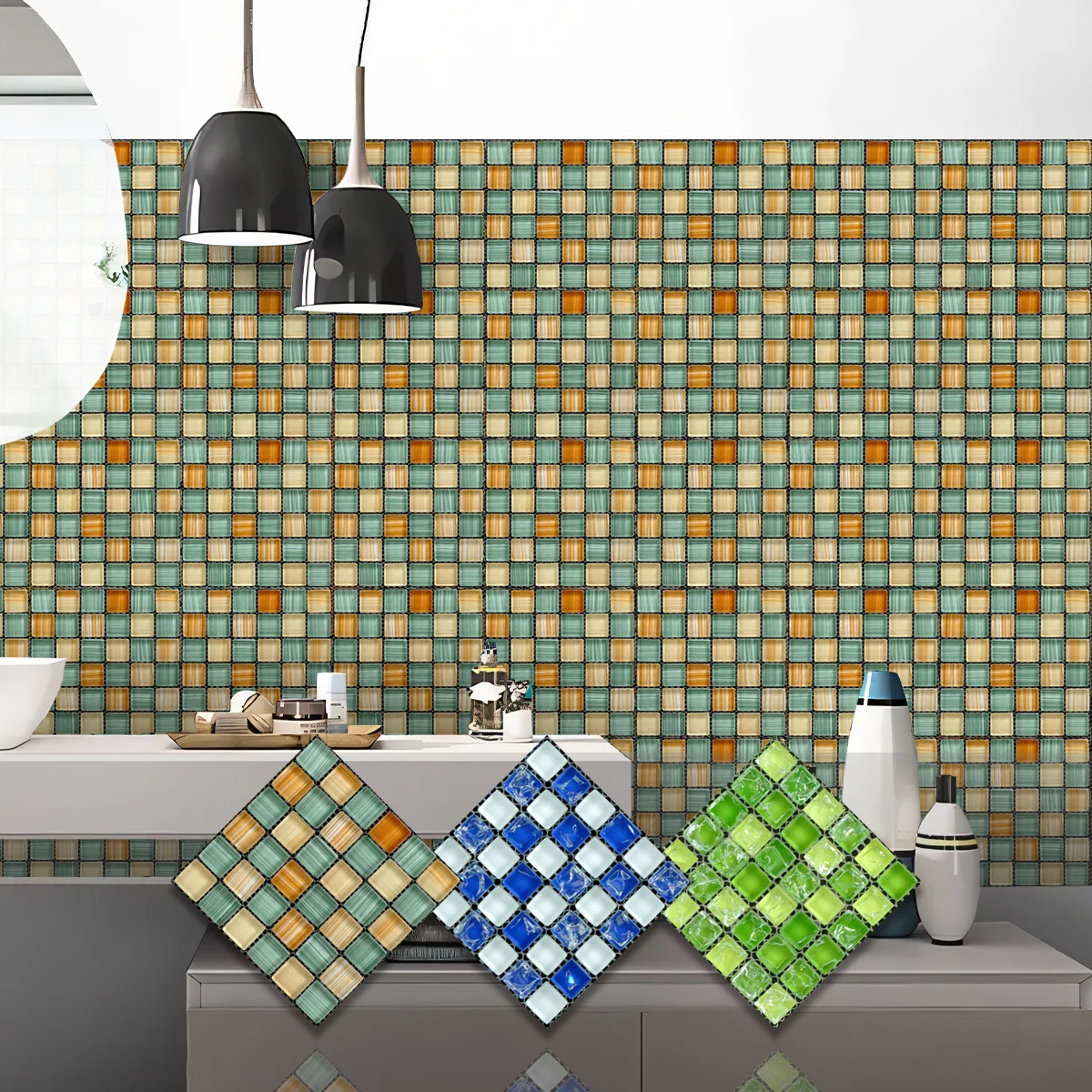 

1 set of 12 colorful crystal mosaic wall stickers kitchen self-adhesive abrasion-resistant stain-resistant Art Deco