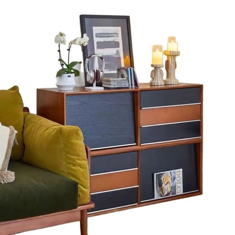 Solid wood antique chest cabinet, living room module combination sofa side cabinet, small apartment TV cabinet