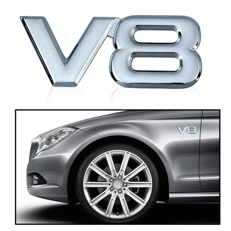 3D Metal V6 V8 Logo Letter Car Emblem Badge Decal Body Stickers For Toyota Highlander Rear Trunk Fender Styling Accessories