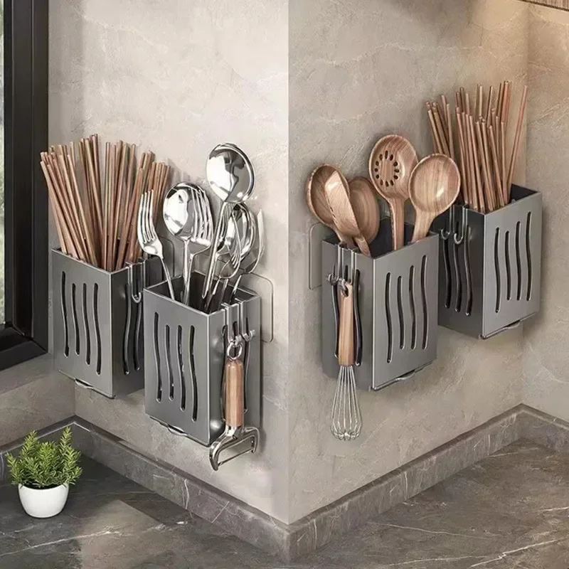 Porte-baguettes mural ou autoportant, 1 pièce, ustensile de cuisine T1-Boîte de rangement pour couverts en plastique