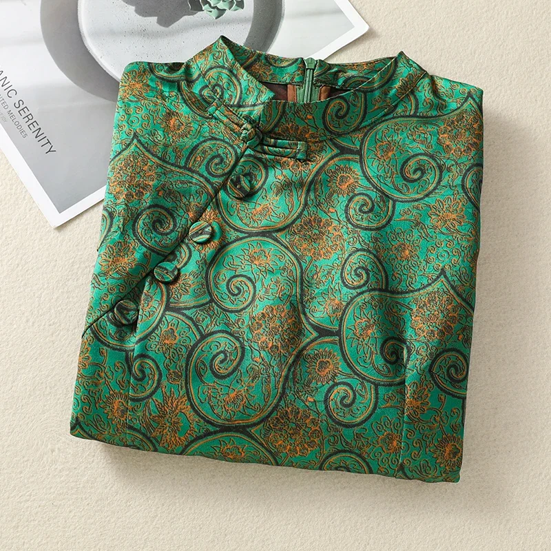 

Традиционная одежда, винтажное зеленое женское платье Ципао в китайском стиле с короткими рукавами, современное платье Cheongsam