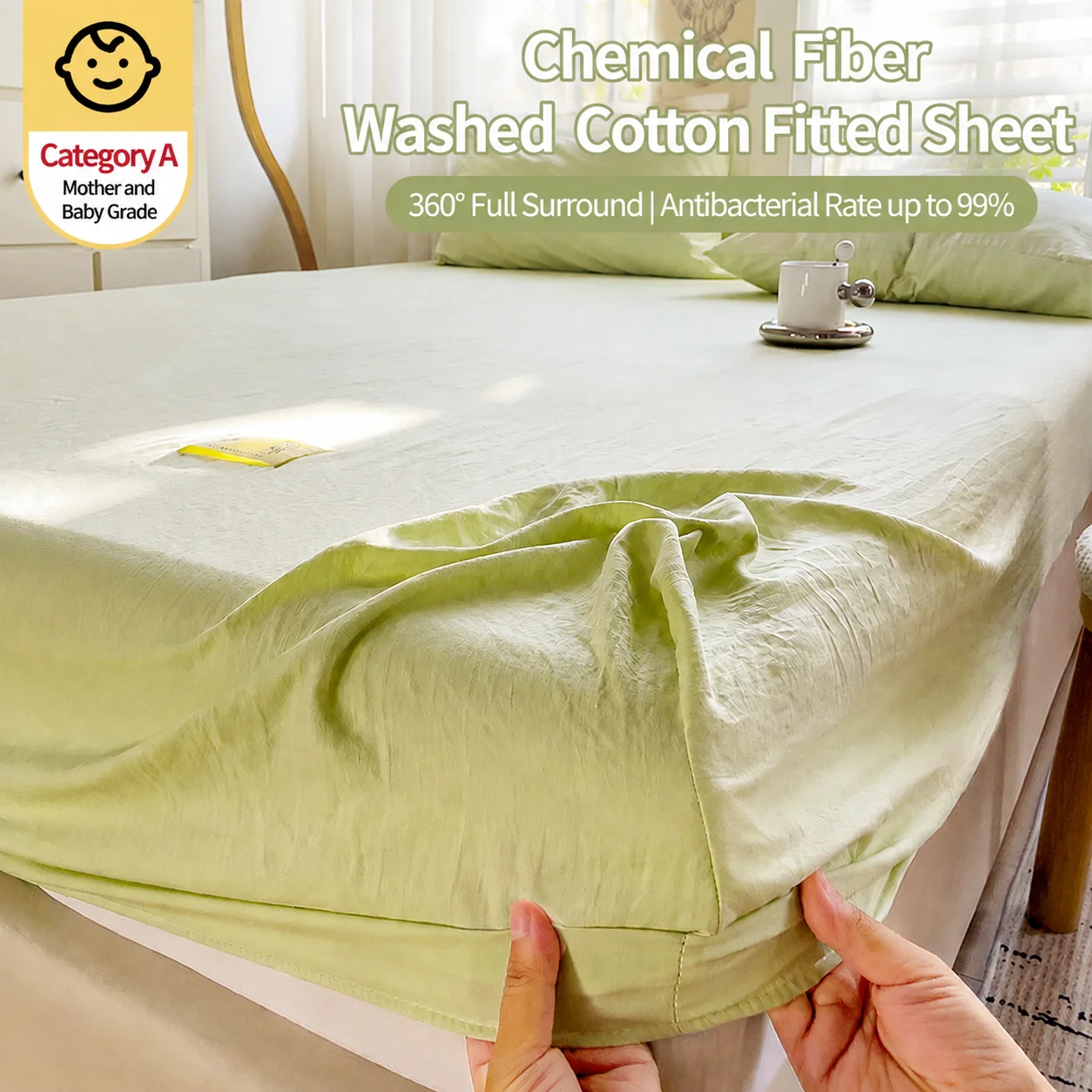 Soft Cotton Fitted Sheet with Full Elastic Band, Solid Color, Fits Single/Double/Queen/King Beds, Sizes 140/150/160/180/200cm