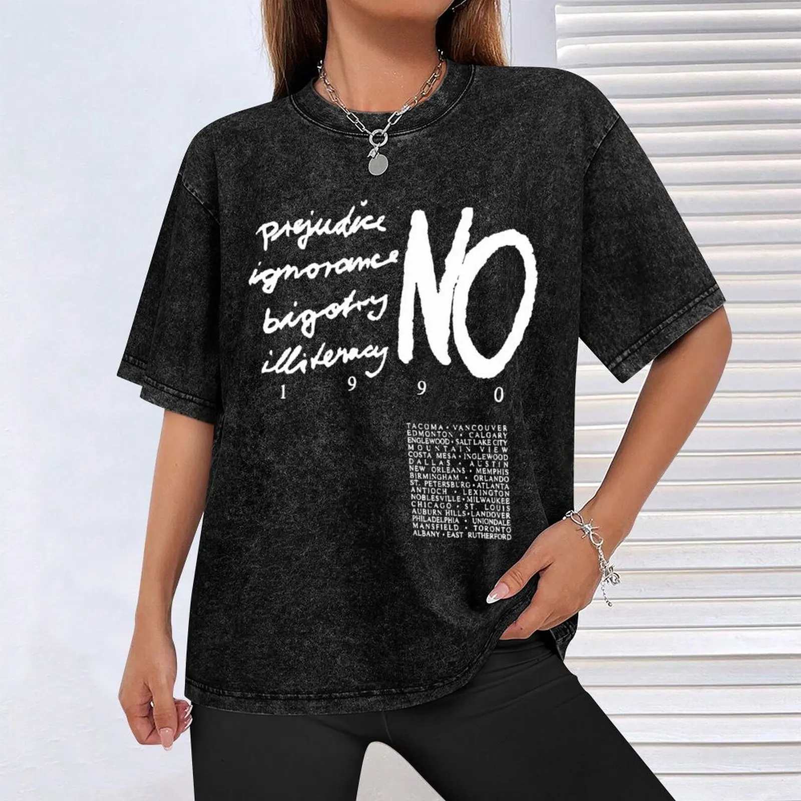 1990 RARE Janet Jackson - Double Sided Rhythm Nation World Tour 1990 - No Prejudice Ignorance Vintage Concert T-Shirt view 4