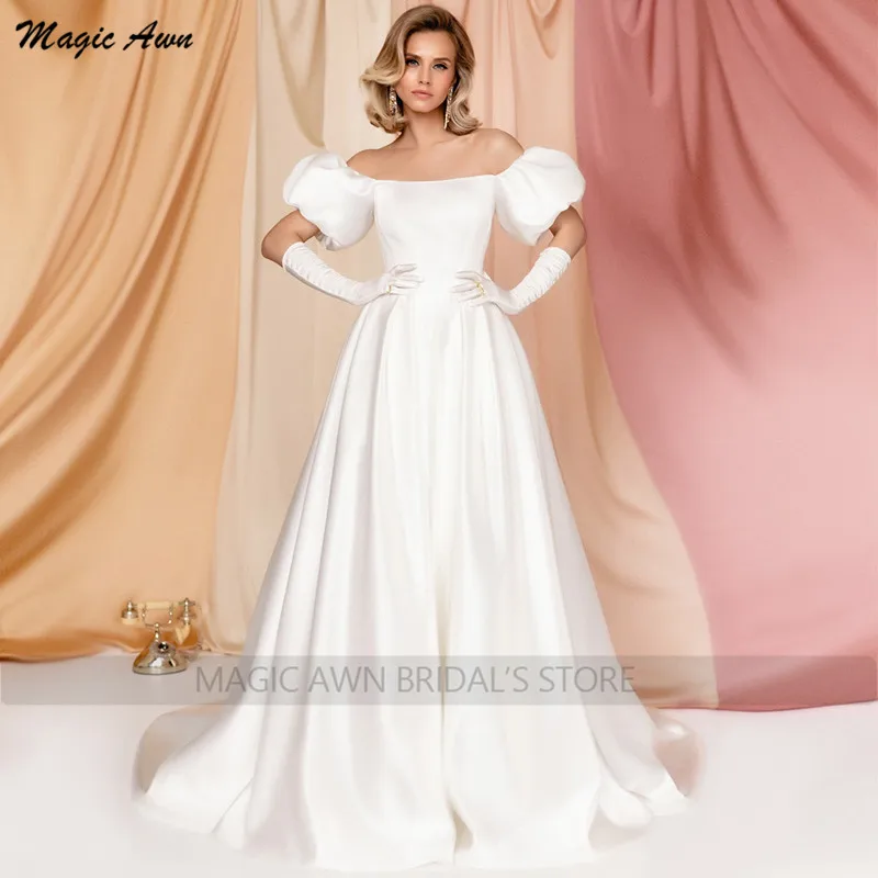 Magic Awn – robe de mariée en Satin style Boho, fendue sur les cuisses, manches longues, Illusion Simple, ligne a, robes de mariée de campagne, 2022