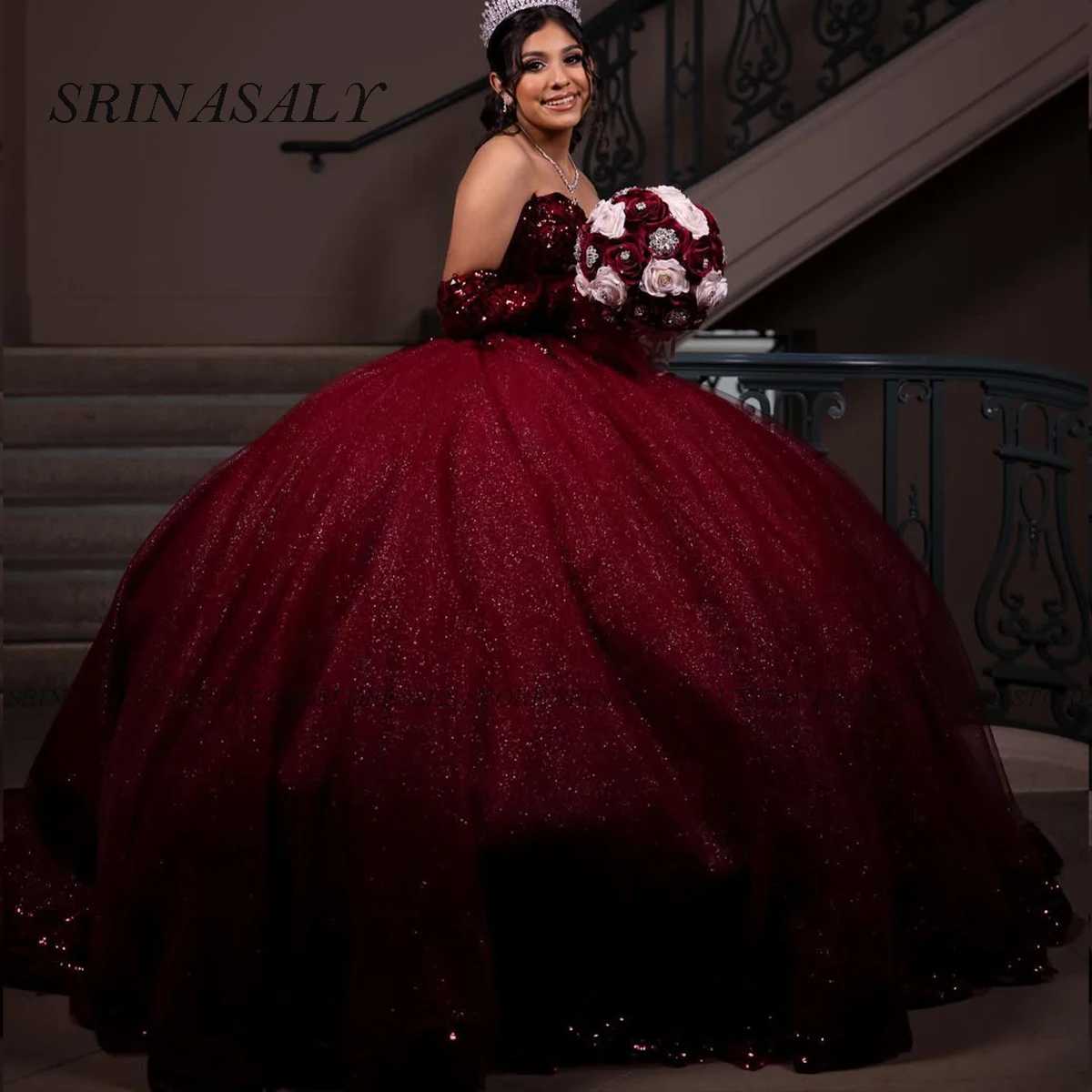 Vestido para quinceañeras con purpurina personalizado, vestido De baile con apliques De encaje y cuentas, corsé escalonado, flores 3D, dulce 16, Vestidos De 15 Años