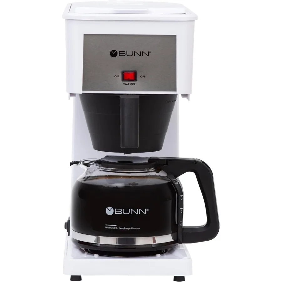GRW Velocity Brew Cafetera casera de 10 tazas, color blanco, para uso diario en el hogar, tecnología de elaboración rápida con ajuste de resistencia ajustable