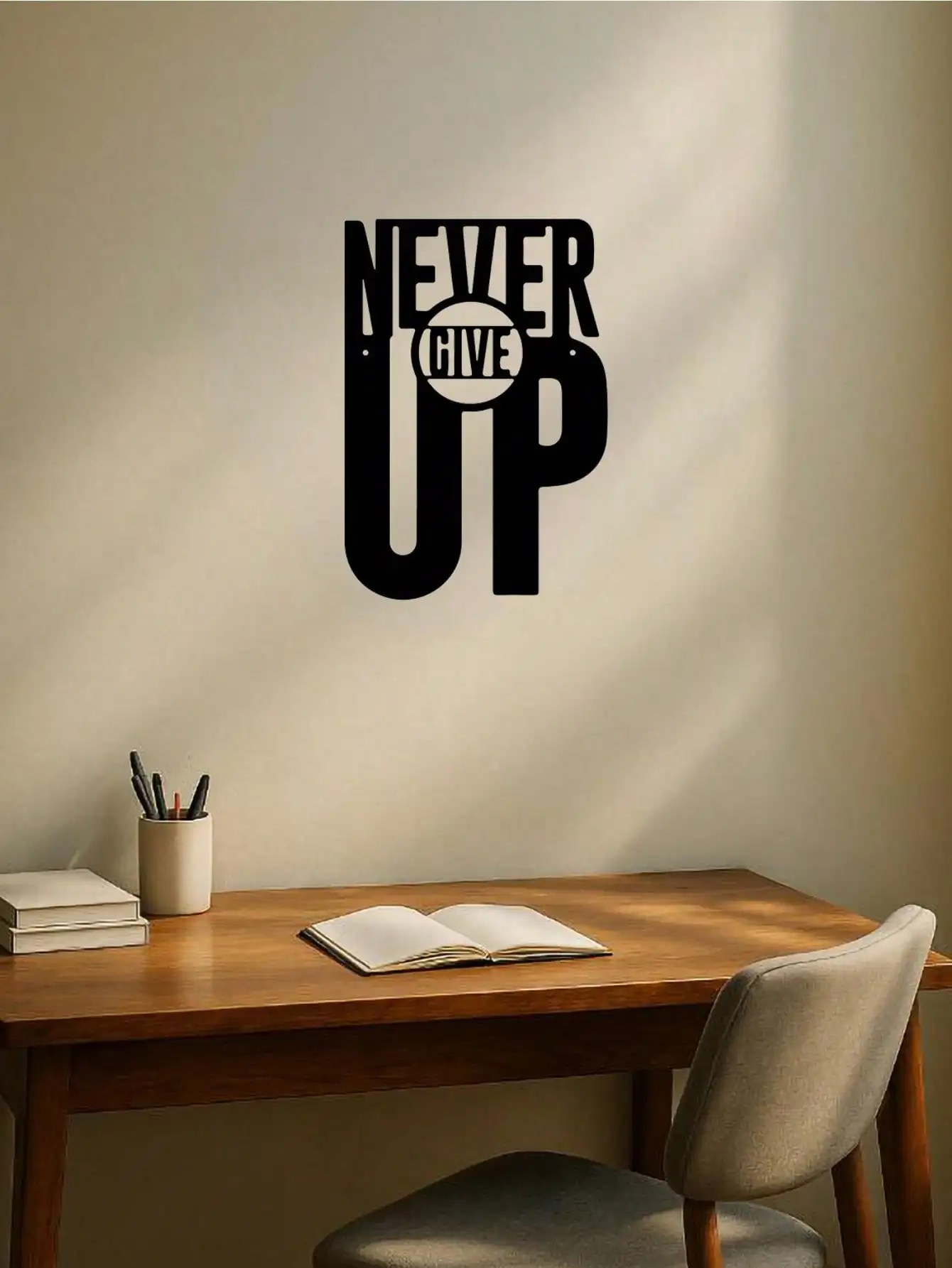 Waterproof Rustproof Metal Wall Art Never Give Up Inspirational Sign Sturdy Home Bedroom Decoration Gift
