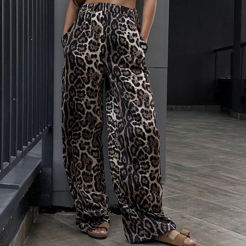 

Vintage Leopard Print Wide Leg Pants Casual Pants for Women Spring Summer Fashion Baggy American Y2k High Street Long Trousers