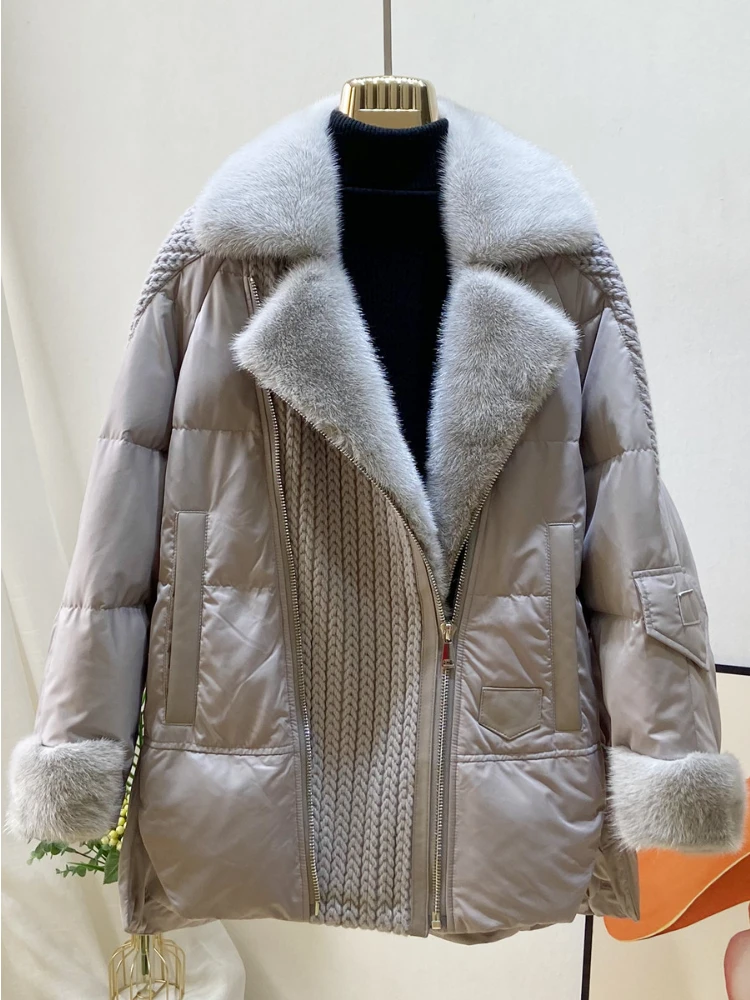 MENINA BONITA 2023 Fashion New Autumn Winter Real Mink Fur Coat Women Natural White Goose Feather Down Jacket Luxury Outerwear