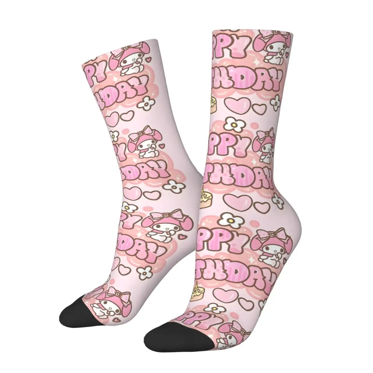 My Melody Happy Birthday Kawaii Print Crazy Men's compression Socks Unisex Sanrio Harajuku Seamless Printed  Sock