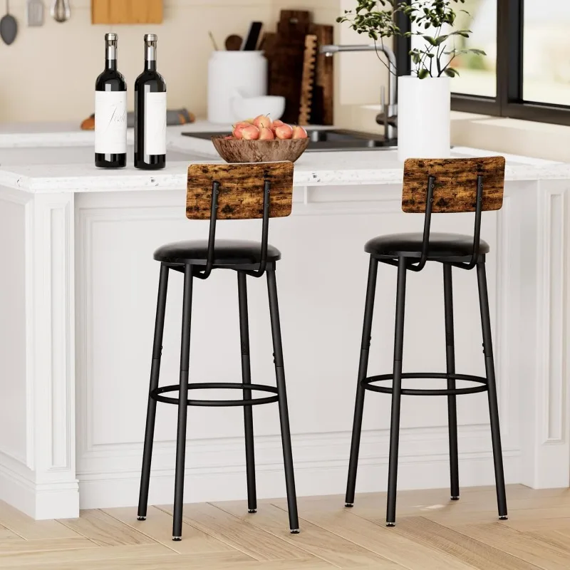 Bar Stools with Back, High Kitchen Barstools with Back, Counter Stools Bar Chairs with Backrest
