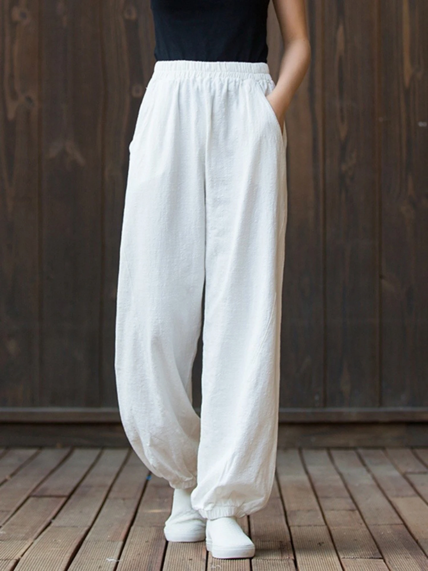 Cotton Linen Tai Chi Pants Women's Loose Sitting Long Pants Running Lantern Yoga Pants Casual Comfortable Breathable