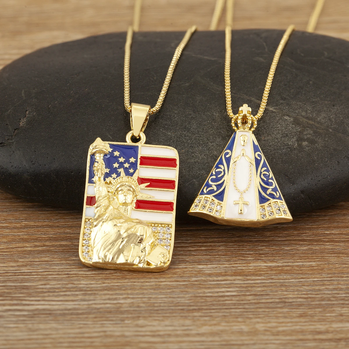Nidin Hot Sale Virgin Mary/Statue Of Liberty Religious Pendant Necklace For Female Male Cubic Zirconia Christian Charm Jewelry