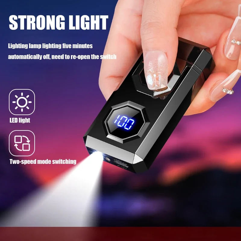 High Power Windproof Cigarette Lighter, USB Arc Pulse, Electronic Cigarette Lighter, Digital Display Lighting