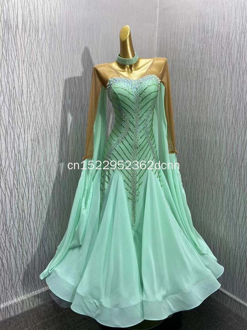 2026 Ballroom Dance Dress Standard Dance Dress Mint Green Ballroom Dress for Competition Modern Dance Costume Custom Size