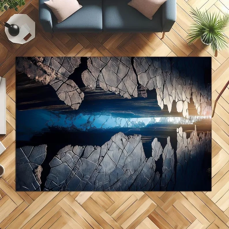 Visual Three-dimensional Carpet Water Pit Carp Living Room Covered with Carpet Holes Cracks Cliff Patterns Home Decoration