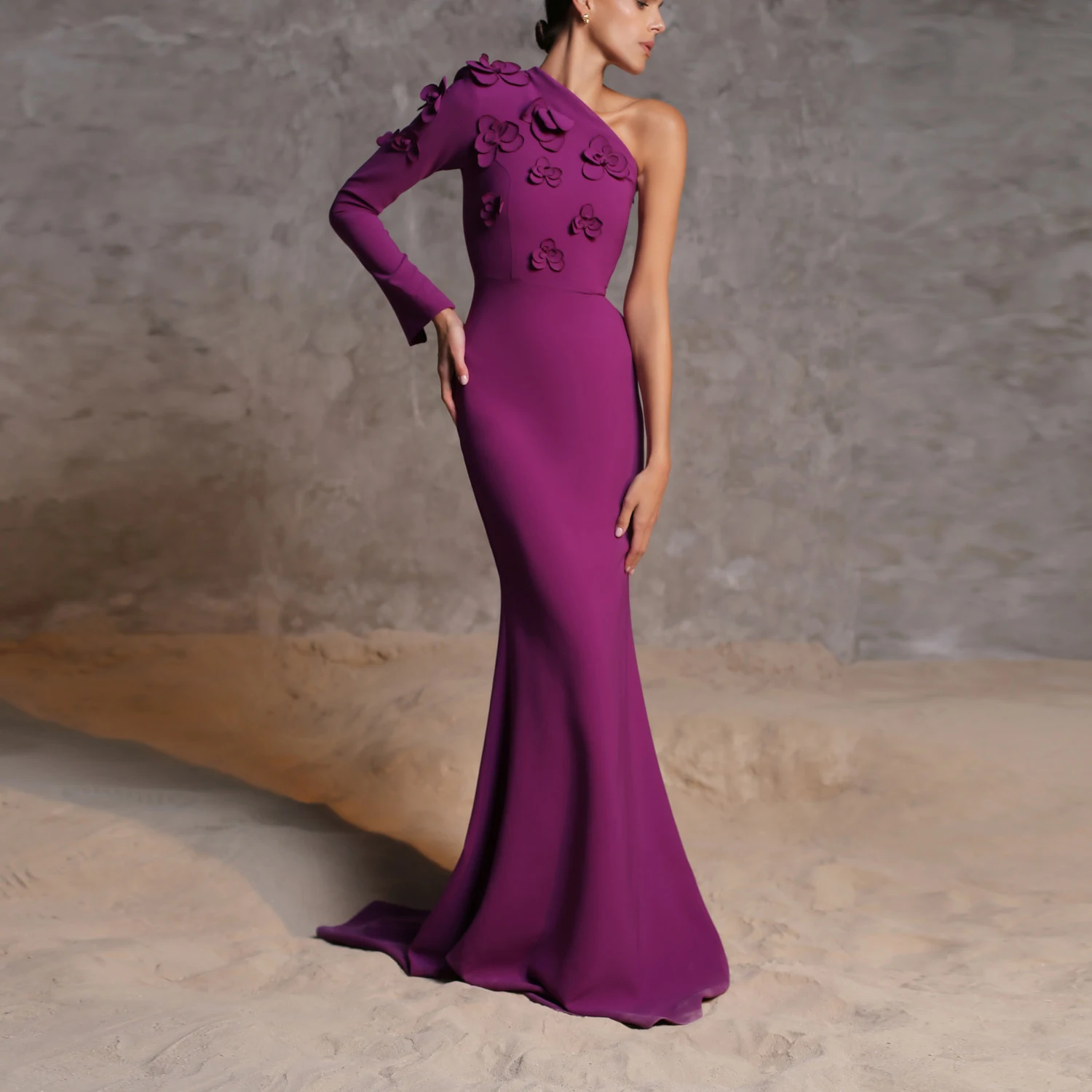 

Welove Purple One Shoulder Evening Dresses with 3D Flowers Floor Length Mermaid Formal Occasions Dress Couture New 2024