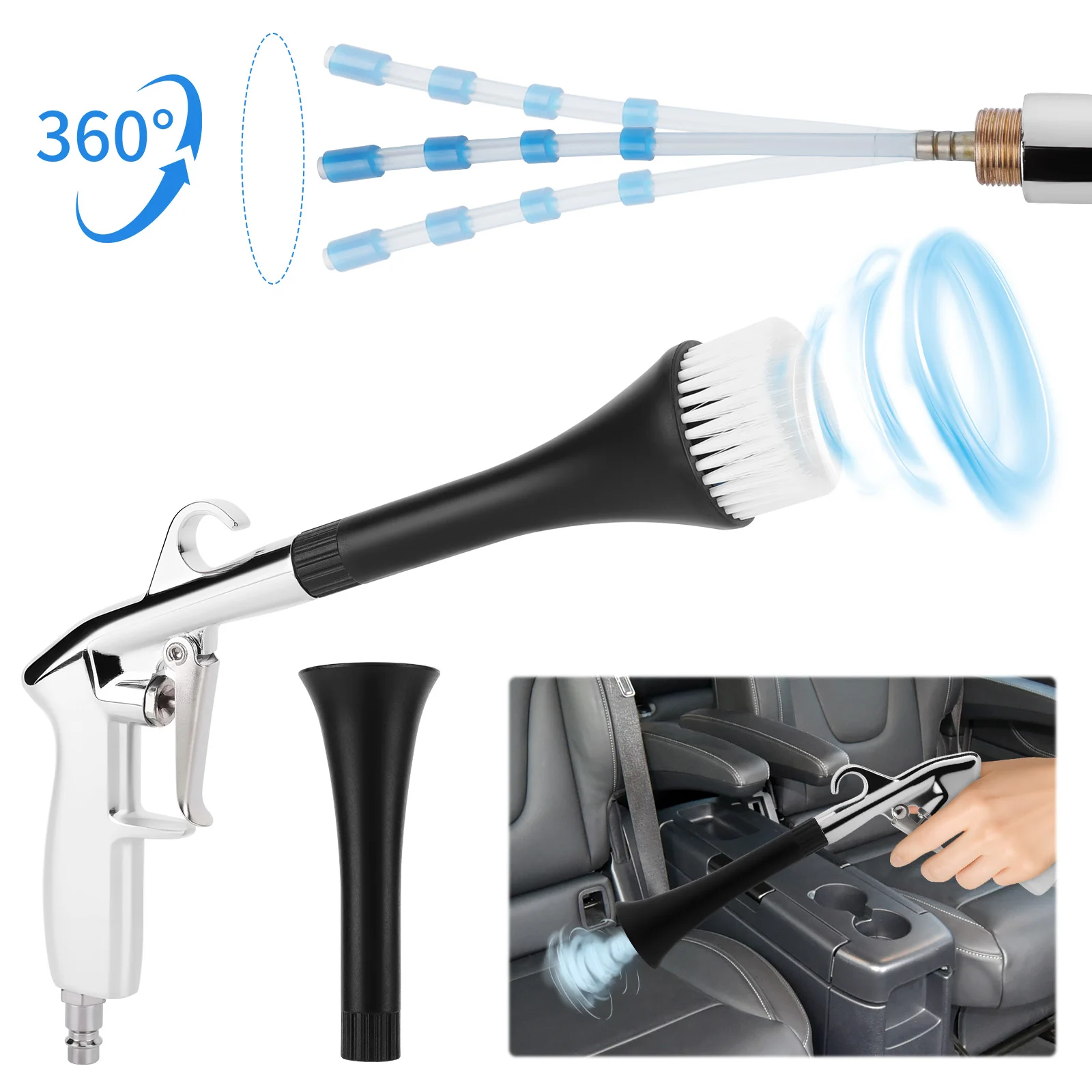 

90PSI Car Cleaning Gun with 2 Nozzles Dry Cleaning Gun High Pressure Blower Gun for Deep Cleaning Interiors & Exteriors