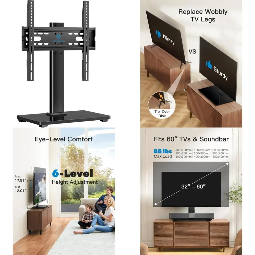 

Universal Adjustable TV Stand for 32-60 Inch TVs and Monitors, Supporting Up to 88 Pounds