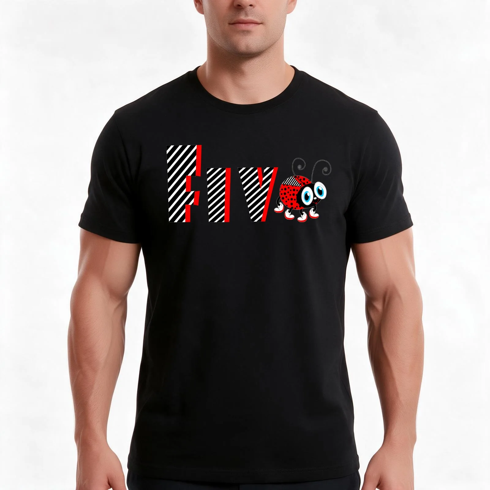 5nd Year Family Ladybug T-Shirt, Summer Casual Cotton Tee, Oversized Streetwear Tops, Vintage Graphic Print, Unisex Men Women