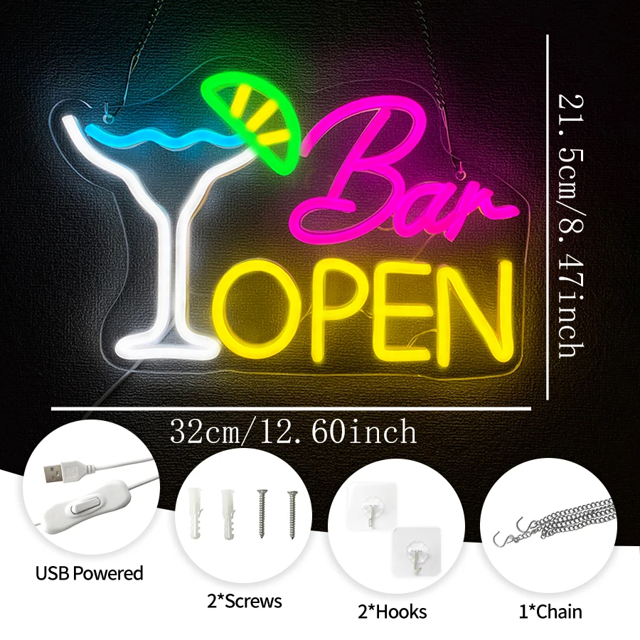 Bar Open Neon Sign For Wall Decor,Led Neon Light For Beer Bar,Coffee,Home,Pub,Man Cave,Stores,Hotel,Party Decoration,Restaurant