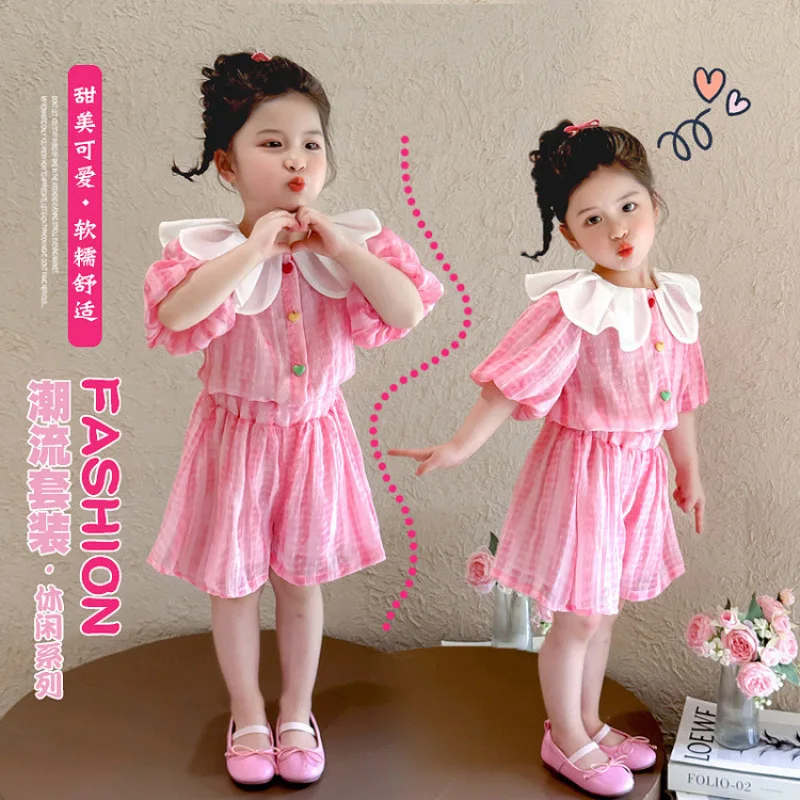 Girls' Suit Summer 2026 New Children's Thin Clothes Foreign Baby Girl Summer Clothes Short-sleeved Shorts Two-piece Set