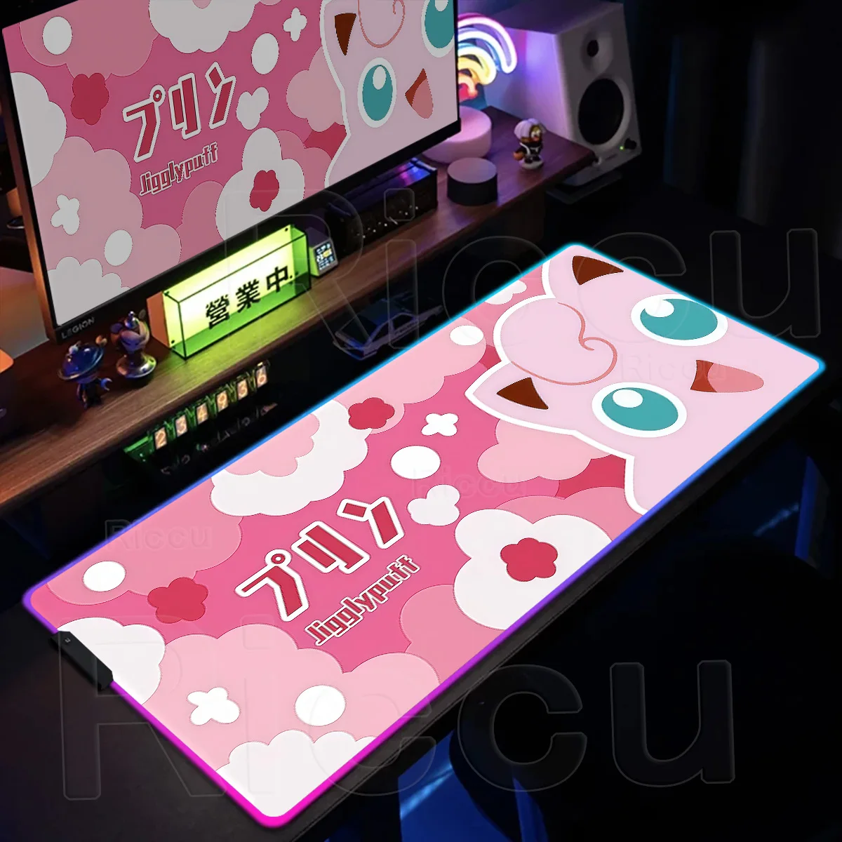 

RGB P-Pokémon Clefairy Pc Gamer Keyboard Large Mouse Pad Jigglypuff XXL Non-slip LED Glowing Carpet Rubber Gaming Computer Mats