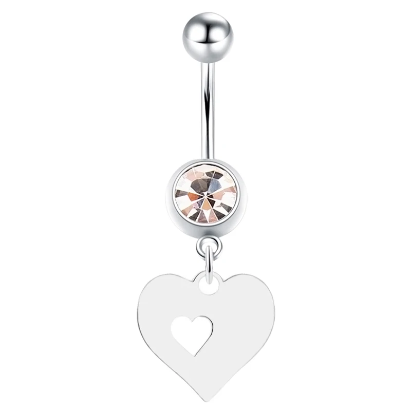 1Pc Sale All stainless steel hollow heart double love color-fast navel nail navel ring 316 anti-allergic spice girl dance with