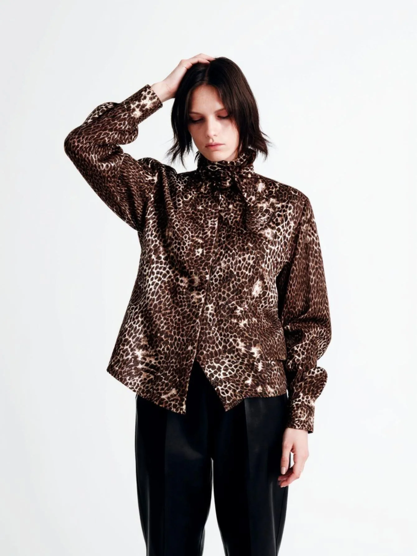 レディース ヒョウ柄 長袖 ハイネック シャツ 秋冬 ファッション ビジネス カジュアル 日常着