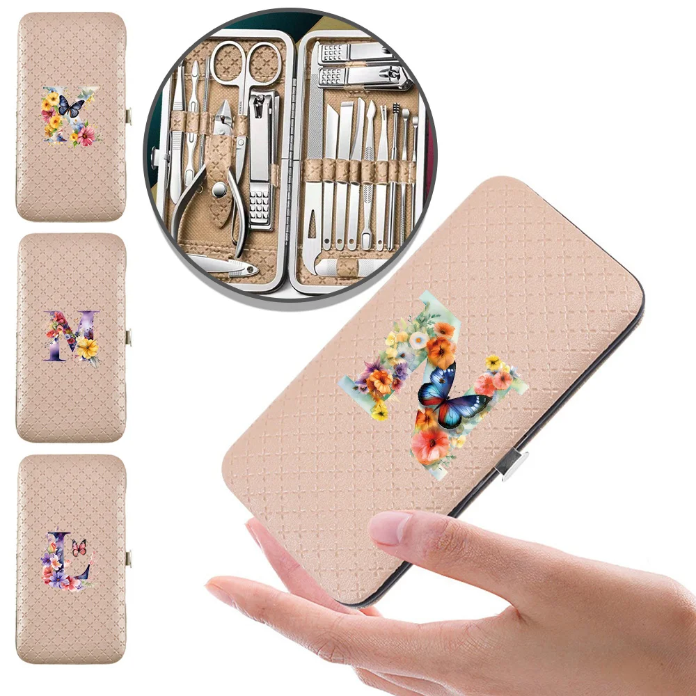 Practical Nail Clipper Set Multi-functional Manicure Set with Storage Box Butterfly Letter Initial 26 Letters Pattern