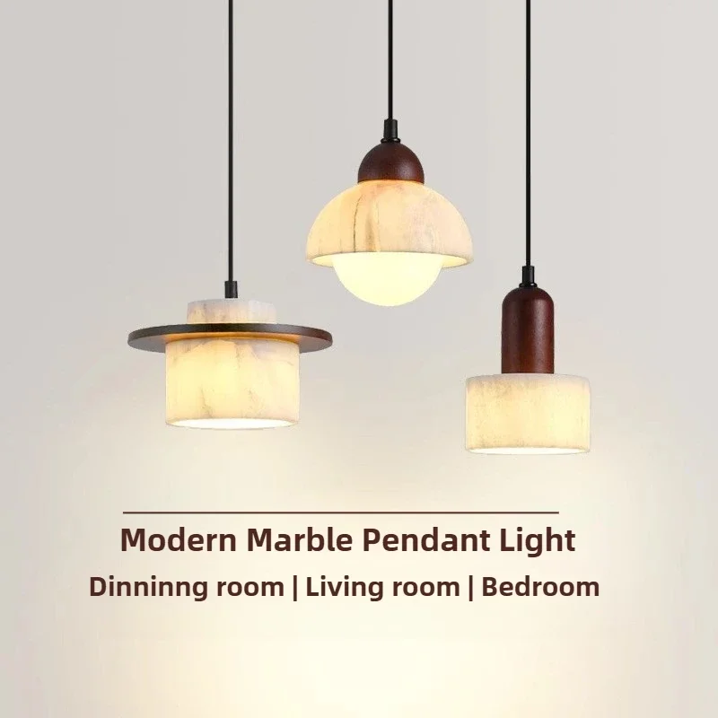 

Modern Marble Pendant Light Dark Wood for Decoration Dining Room Living Room Bedroom Bedside Stone Chandeliers Cord Adjustable