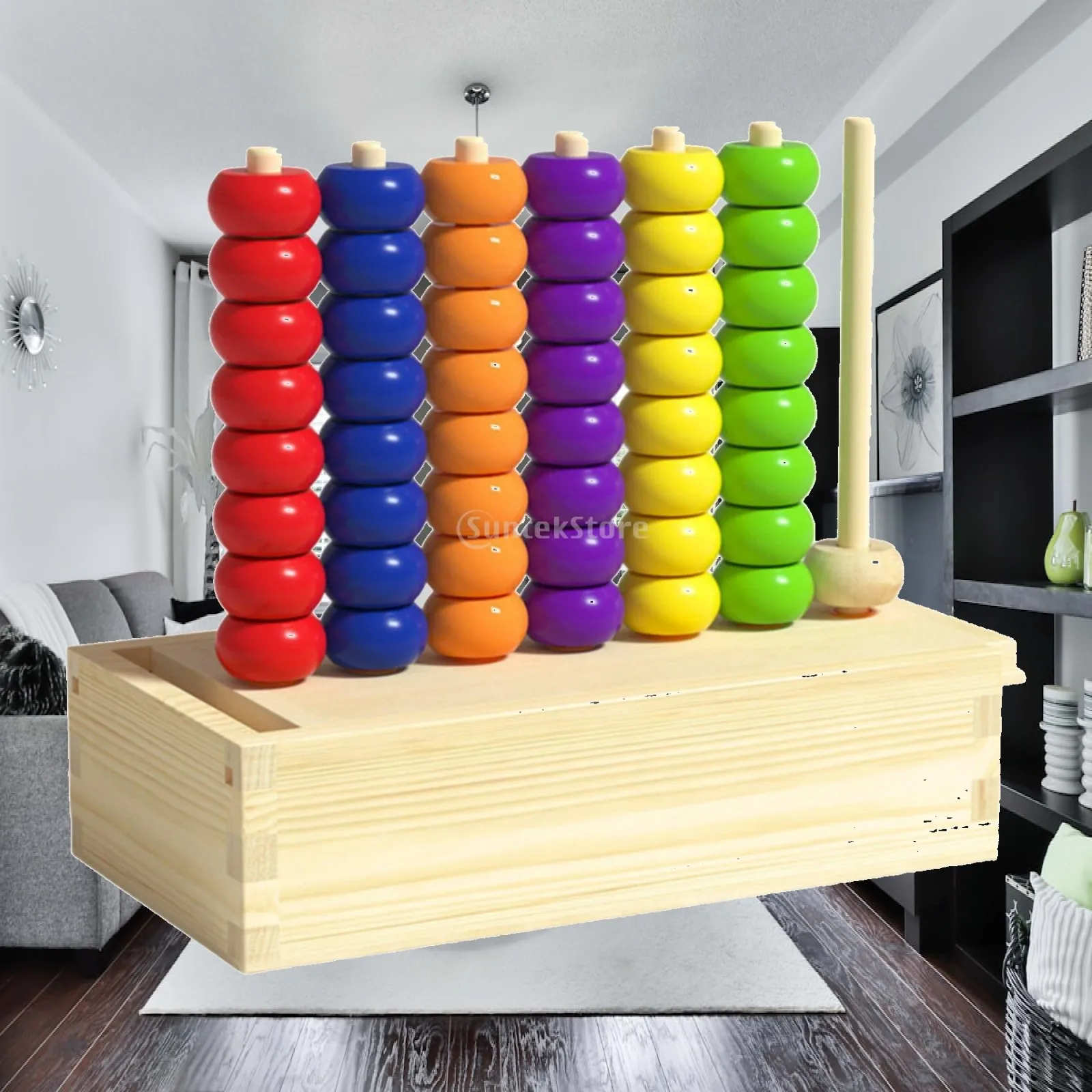 Kids Educational Wooden Bead Sorting Game Color Matching Stacking Toy for Toddlers Montessori Learning Activity for Fine Motor