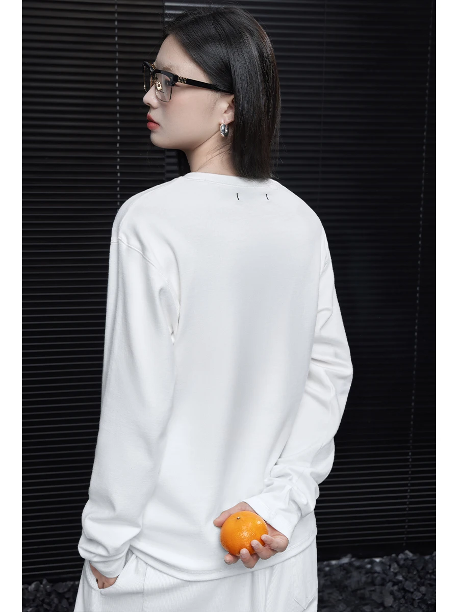

White Fce Long Sve T-irt Women's Loose Lazy Sle Unique Autumn Winter New Arrival Street Faion Cotton Blend