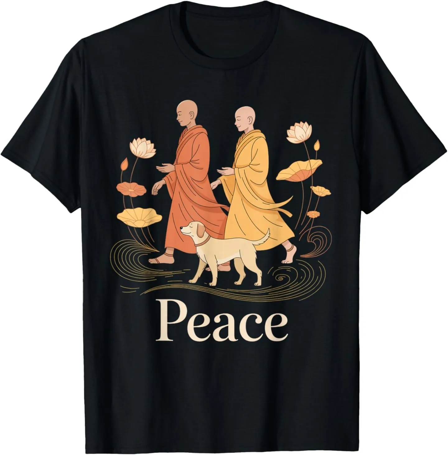 Camiseta gráfica de monjes que caminan de la paz Zen Calm, camisetas informales de arte minimalista Unisex para uso diario, camisetas de regalo para meditación y Yoga de algodón 100% 2026