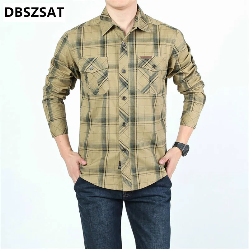 

Brand Casual Plaid Shirts Mens 2020 Fashion Long Sleeve 100% Cotton Camiseta Masculina Military Shirt Men Plus Size 5XL