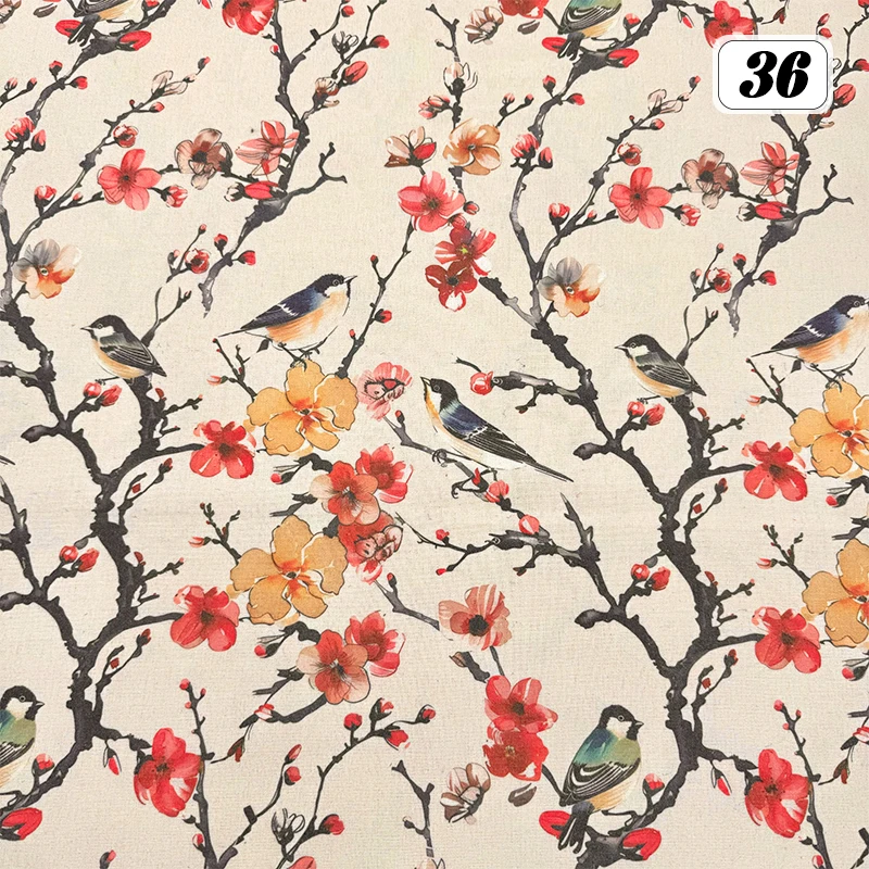 150x100cm Digital Printing Cotton Linen Sewing Fabric Spring and Summer Chinese Style Making DIY Dress Shirt Skirt Pajamas Cloth