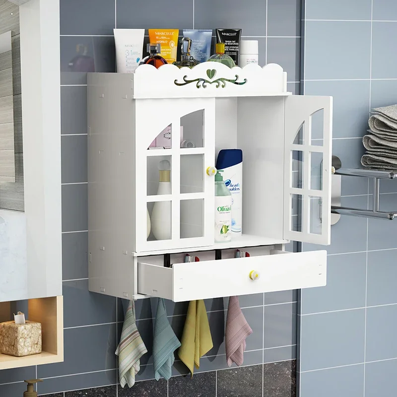 Bathroom Cabinets Shelf Wall-mounted Perforated Toilet Vanity Desktop Storage Rack Organizer