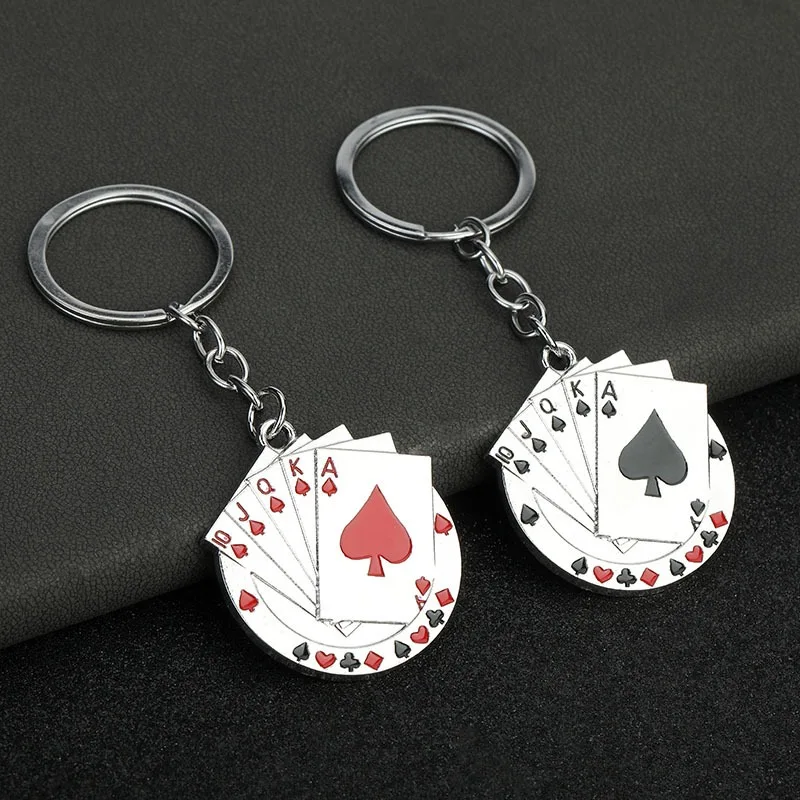 Hiphop Men Poker Motorcycle Accessories Keychain Black Red Metal Pendant Cycling Hang Decoration Locomotive Cool Boyfriend Gift
