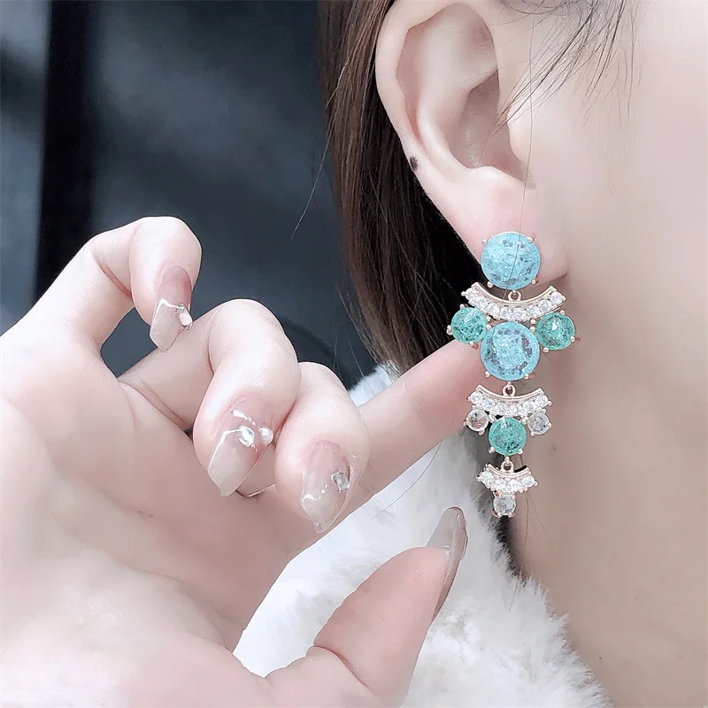 925 sterling silver light sea blue ice cracked earrings, women's ice fluff, internet famous gift earrings, cold wind earrings