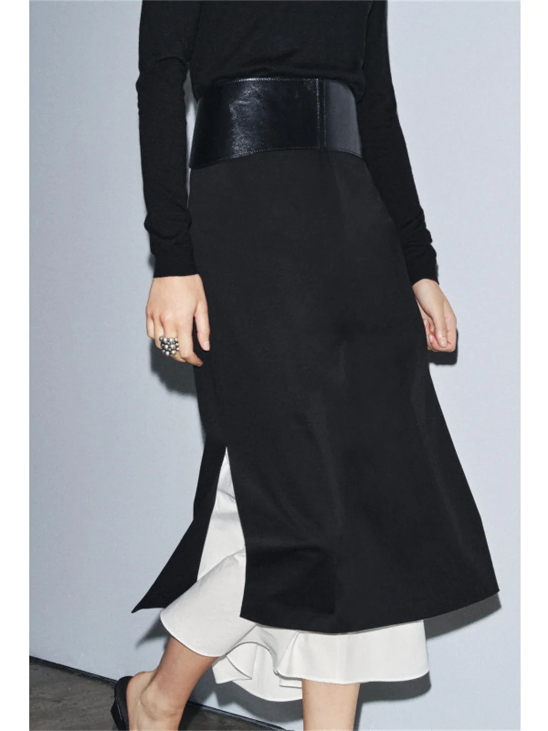 カジュアルなコットン混紡Aラインスカート、ミッドウエスト、パッチワークデザイン、レディースファッション、秋冬新作スカート